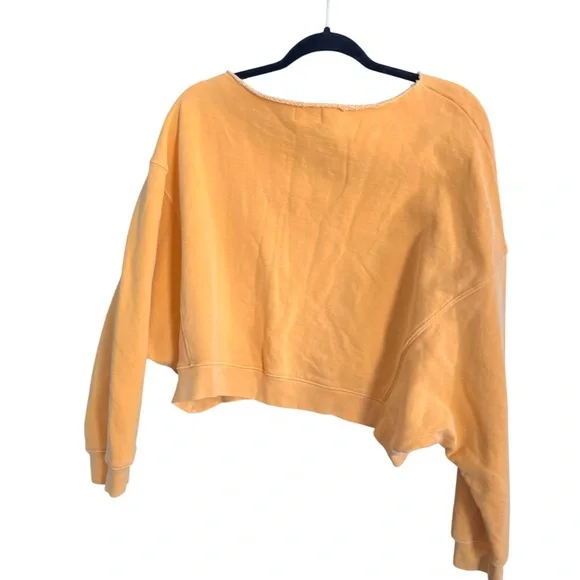 Sundry Women’s Crop Raw Neckline Off Shoulder Sweatshirt Yellow size Medium - Picture 4 of 8